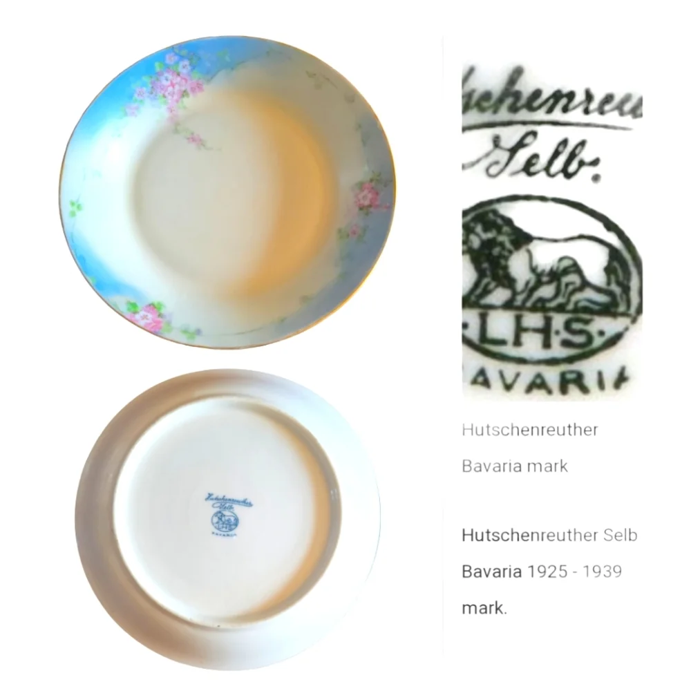 Vtg 1925-1939 Hutschenreuther Bavarian Porcelain Gold Rim Soup Salad Bowl Dish